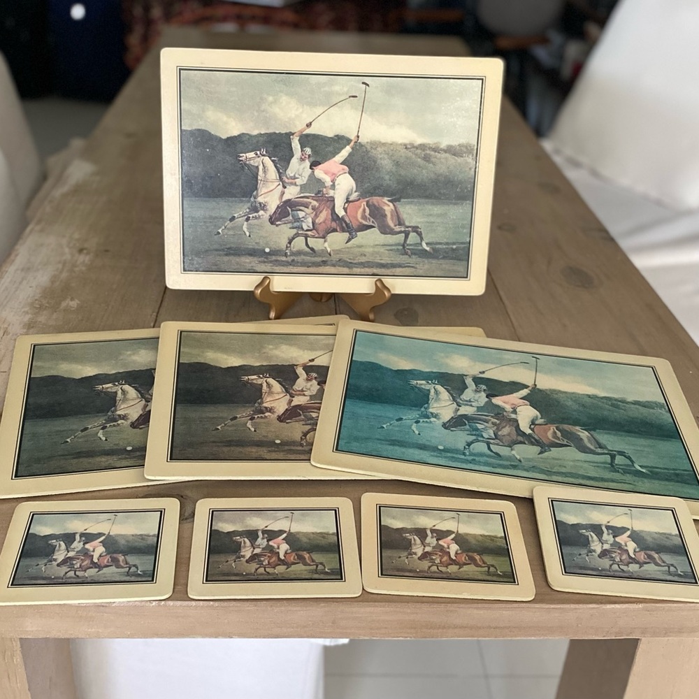 Set of 8 Vintage Polo Players Placemats and Coasters